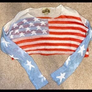 Wild fox American flag knit crop top